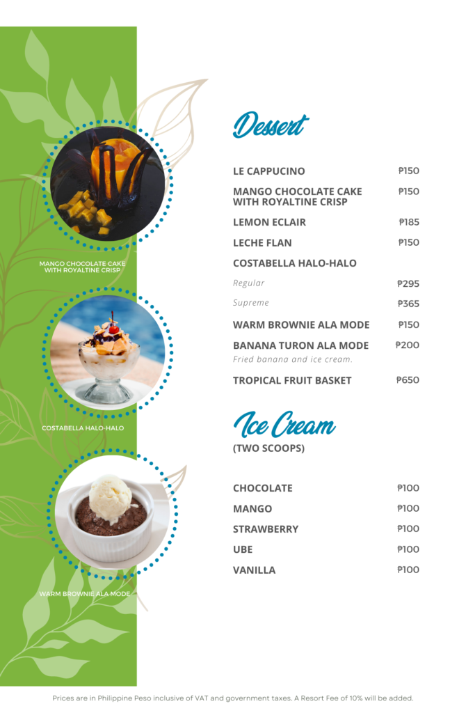 La Marina Menu: Dessert & Ice Cream